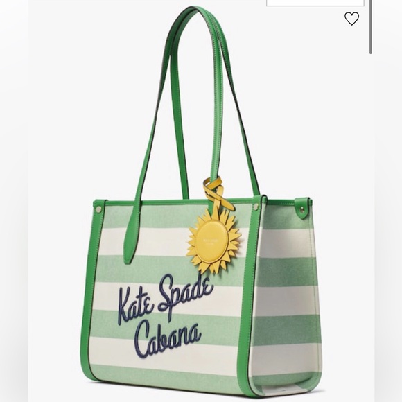 NWT-Kate Spade-Market Cabana☀️Canvas Medium Tote-Green & White Striped-$228: - Picture 12 of 16
